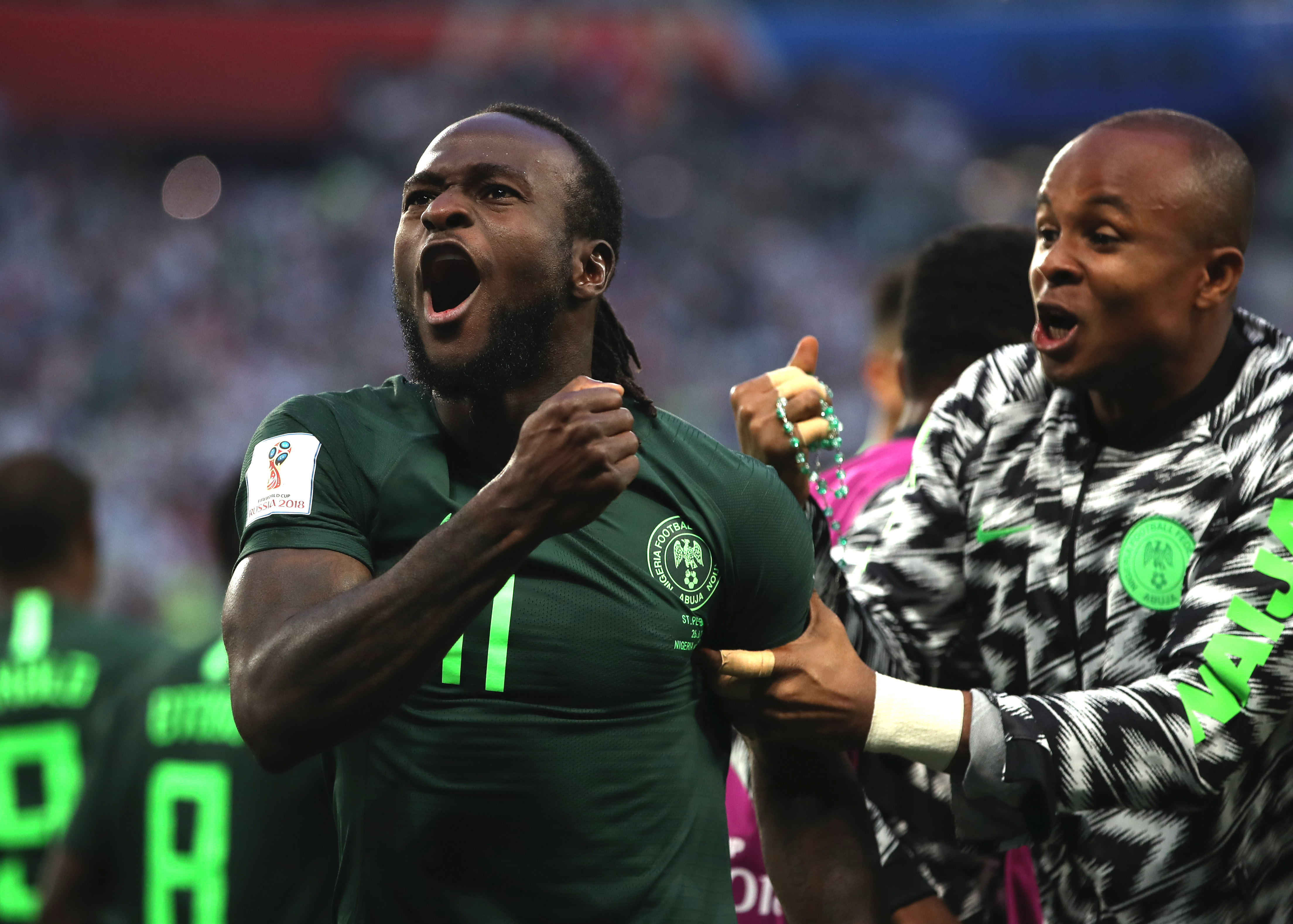 足球——d组:尼日利亚队维·摩西点球破门(3)