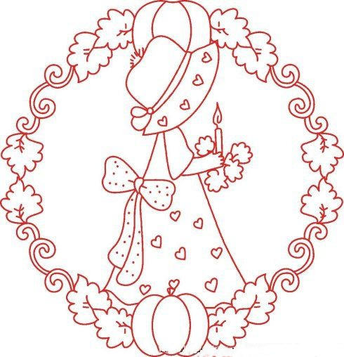 10张很美的苏姑娘redwork刺绣图,太漂亮了,还能做成贴布绣