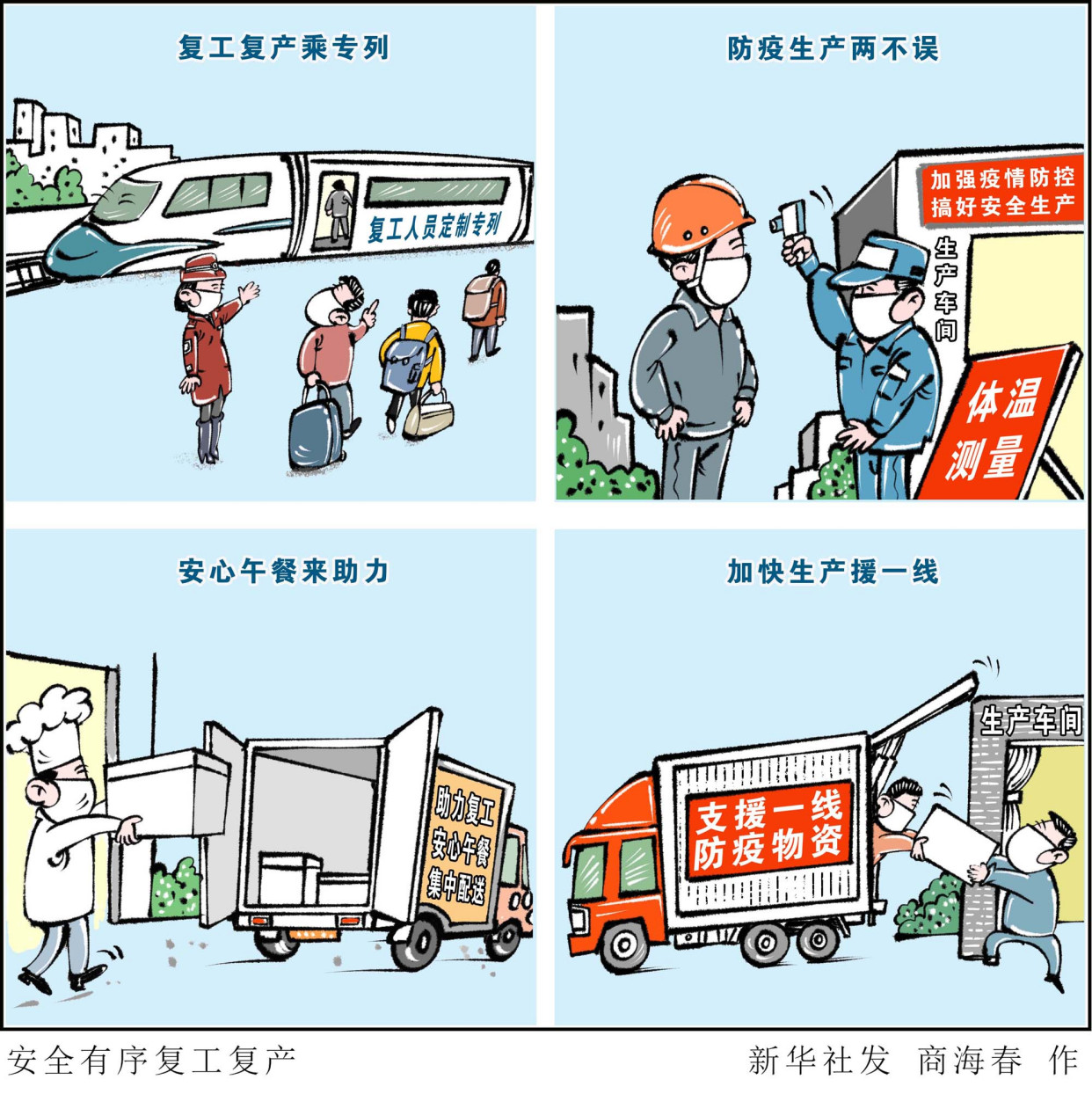 疫情防控复工复产漫画图片