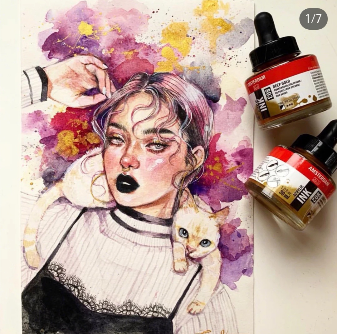 [水彩分享]用色超美的个性少女插画,看看水彩用到极致的精彩!