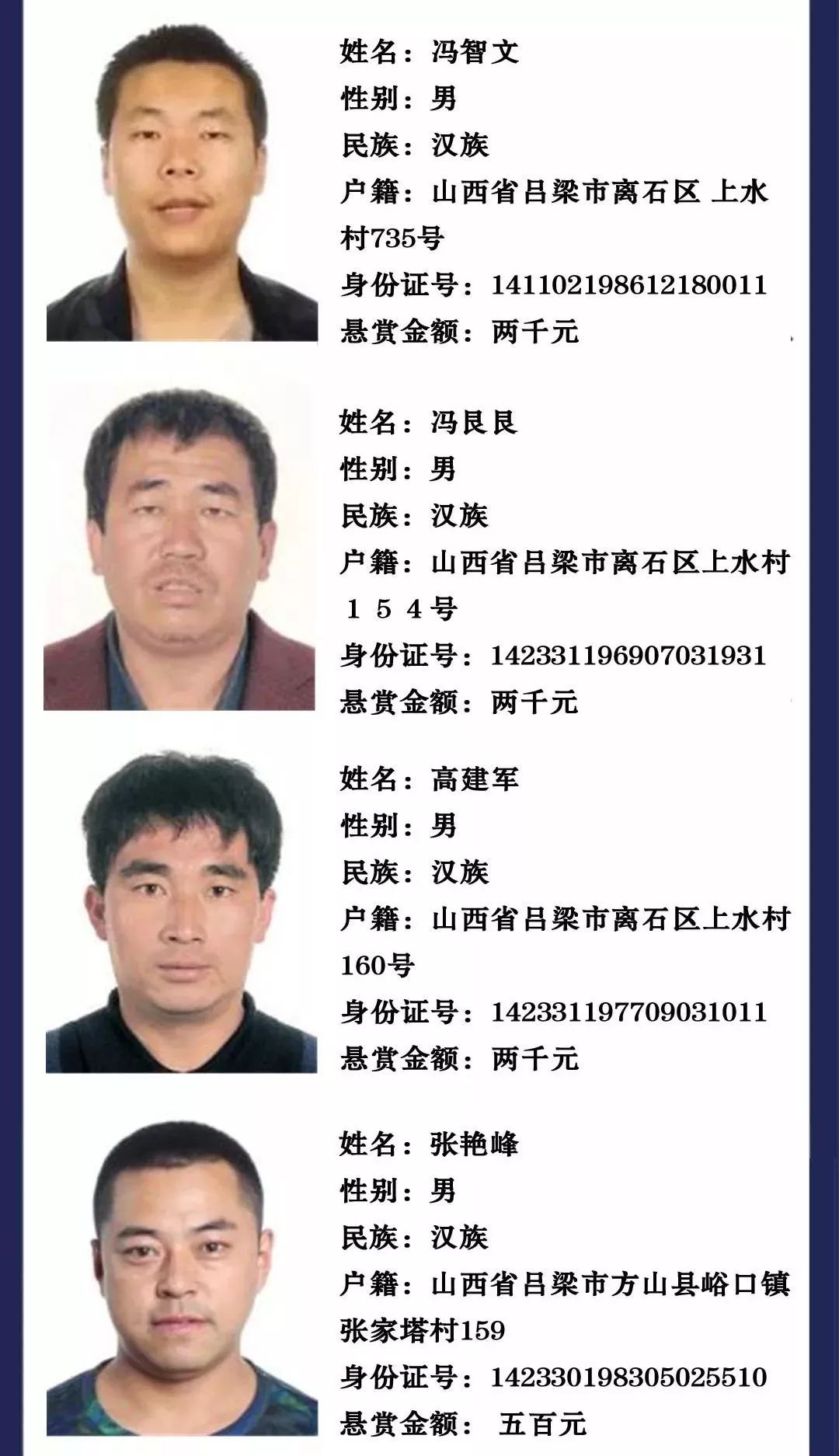 吕梁公开通缉27名涉黑犯罪嫌疑人