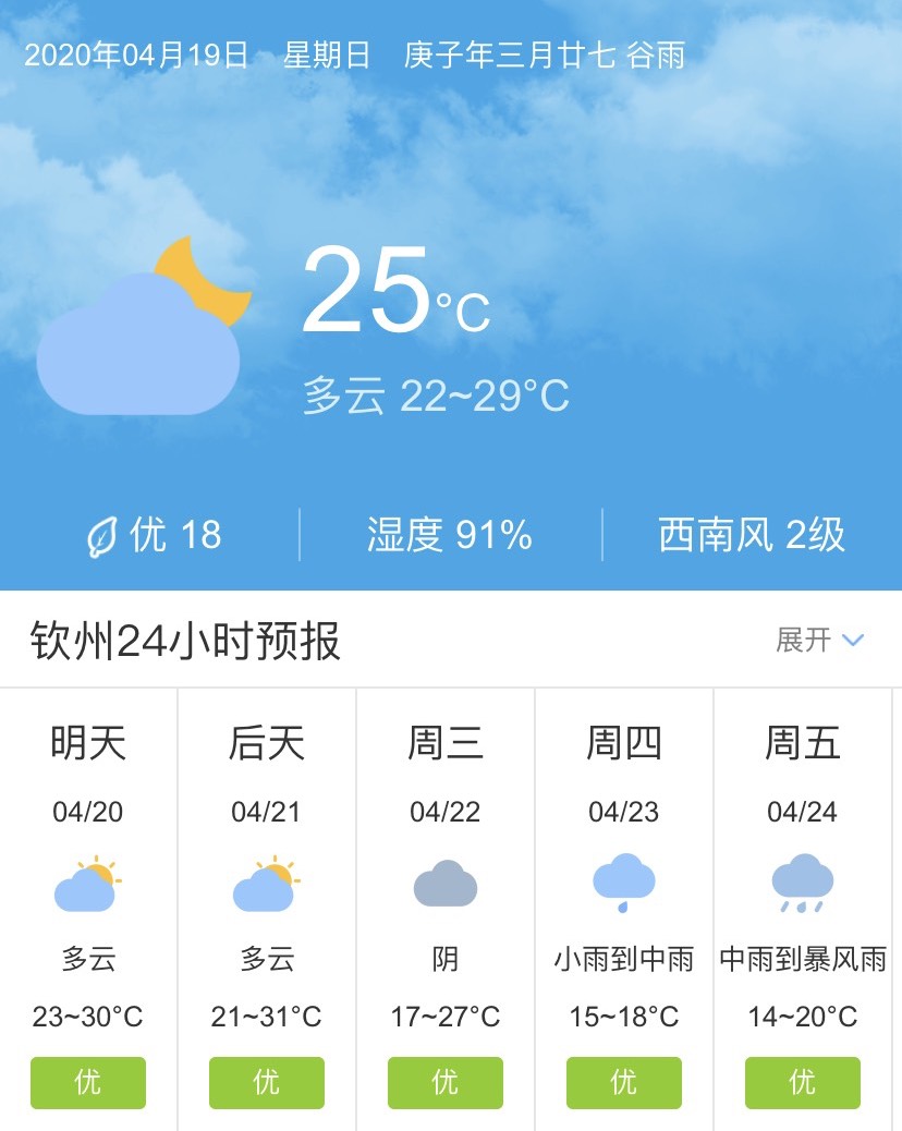 钦州天气预报15天图片