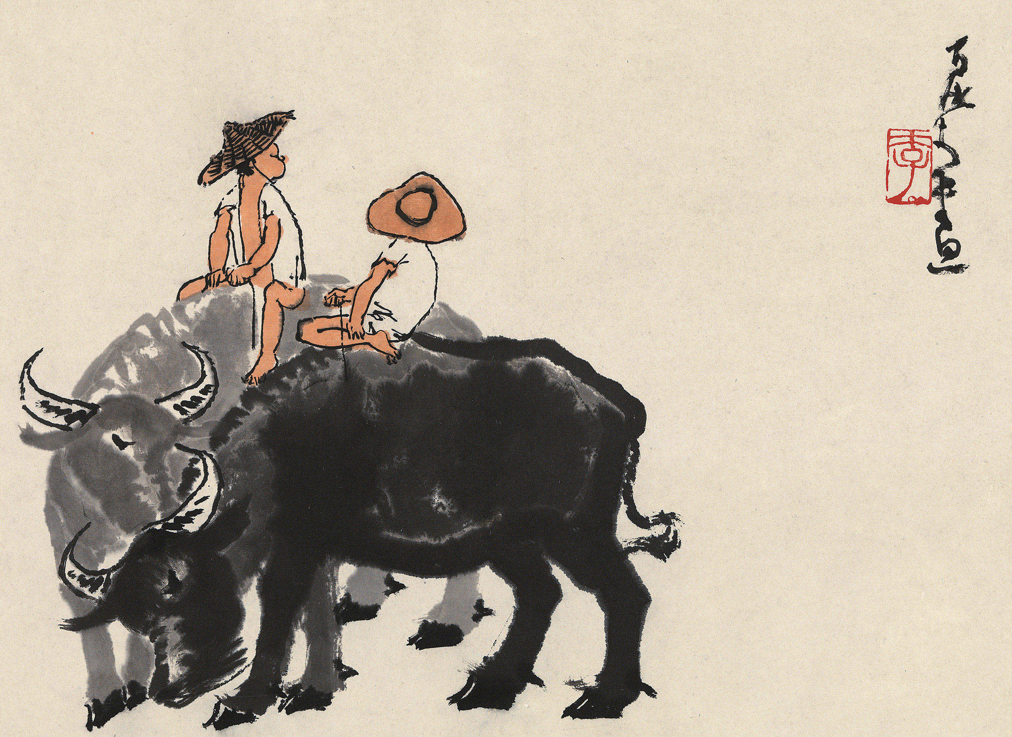 牧童与牛儿悠然自得