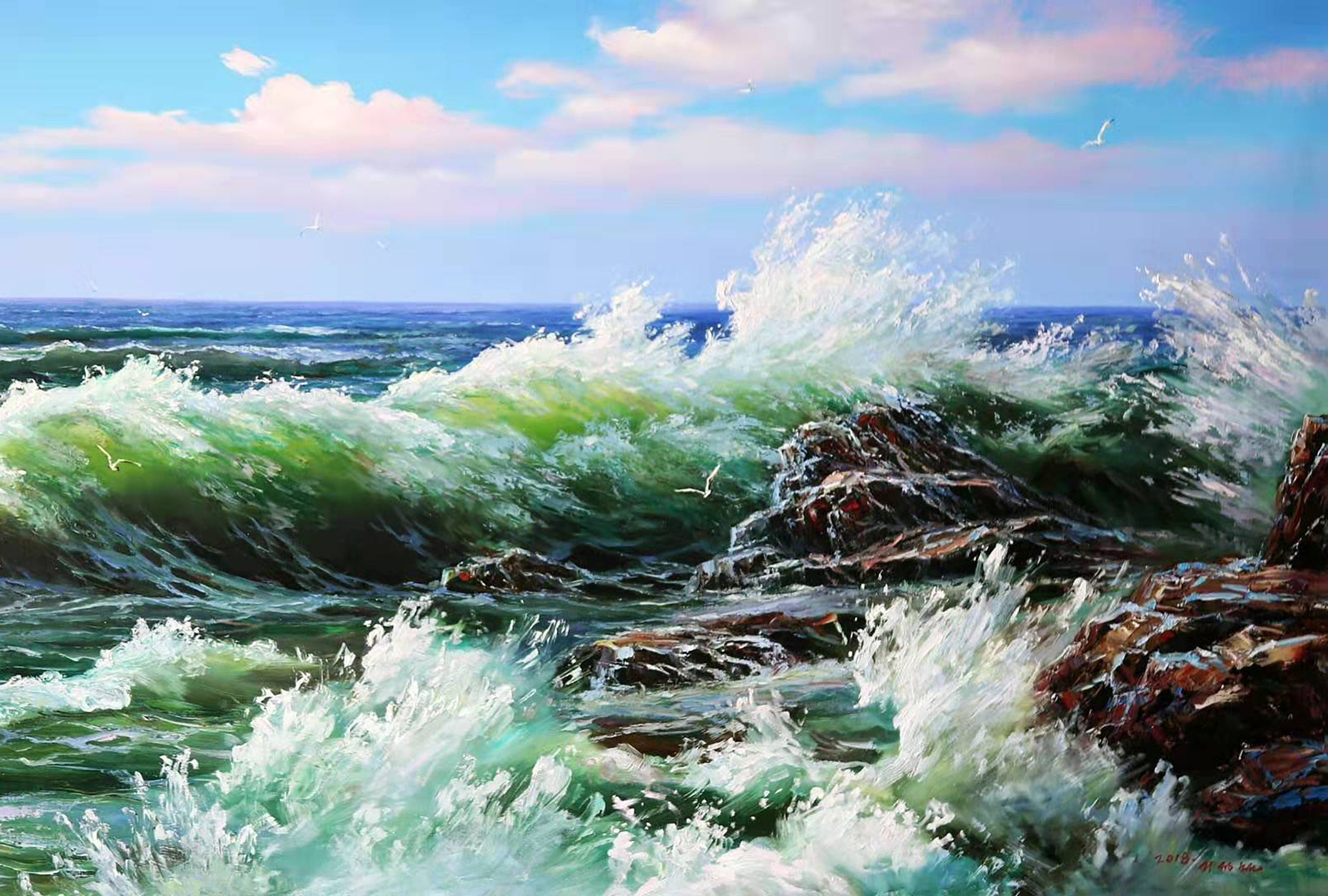 白鸥,海的客人,风景油画