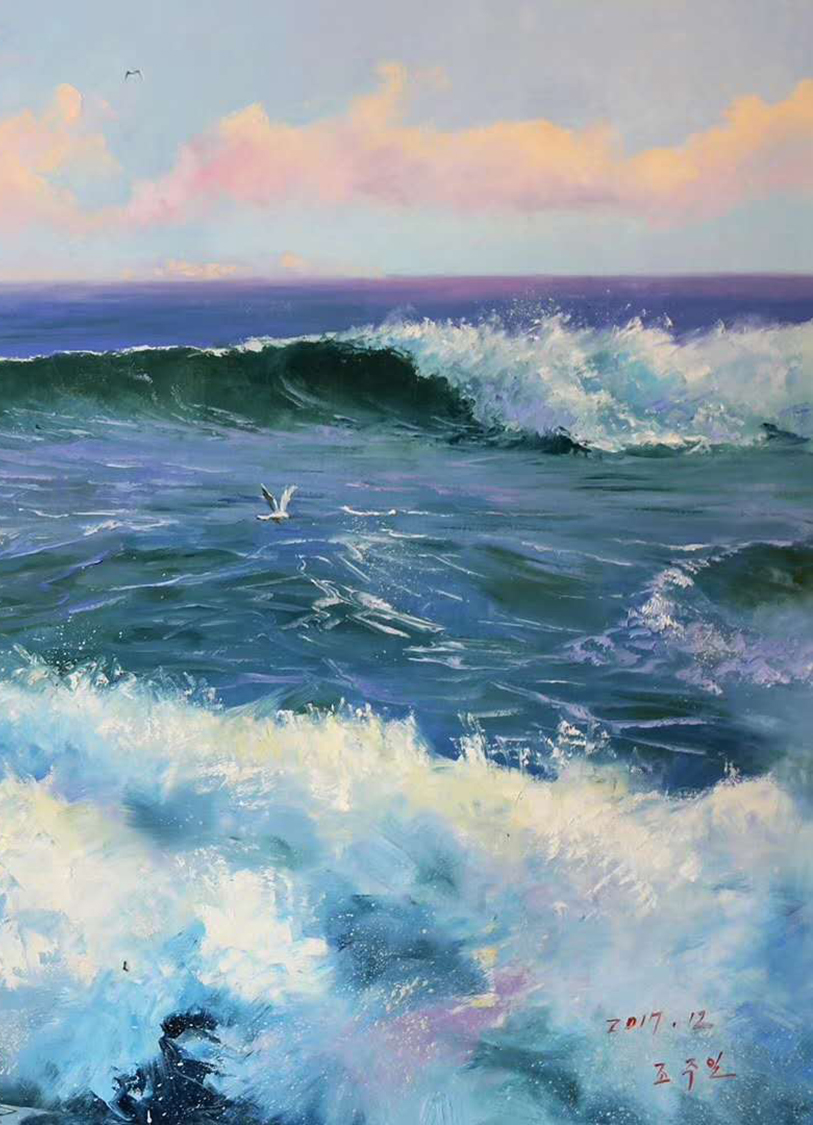 油画《海浪》,面对大海,让人激动的依然是海浪