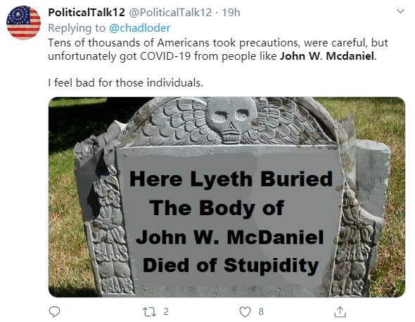 「推荐」美国一男子发帖称不怕病毒要自由，如今却因感染新冠肺炎而死亡