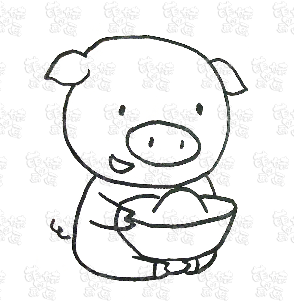 猪吃食简笔画图片