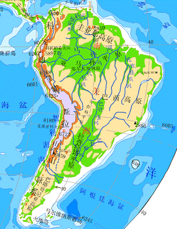 南美洲地形图手绘图片