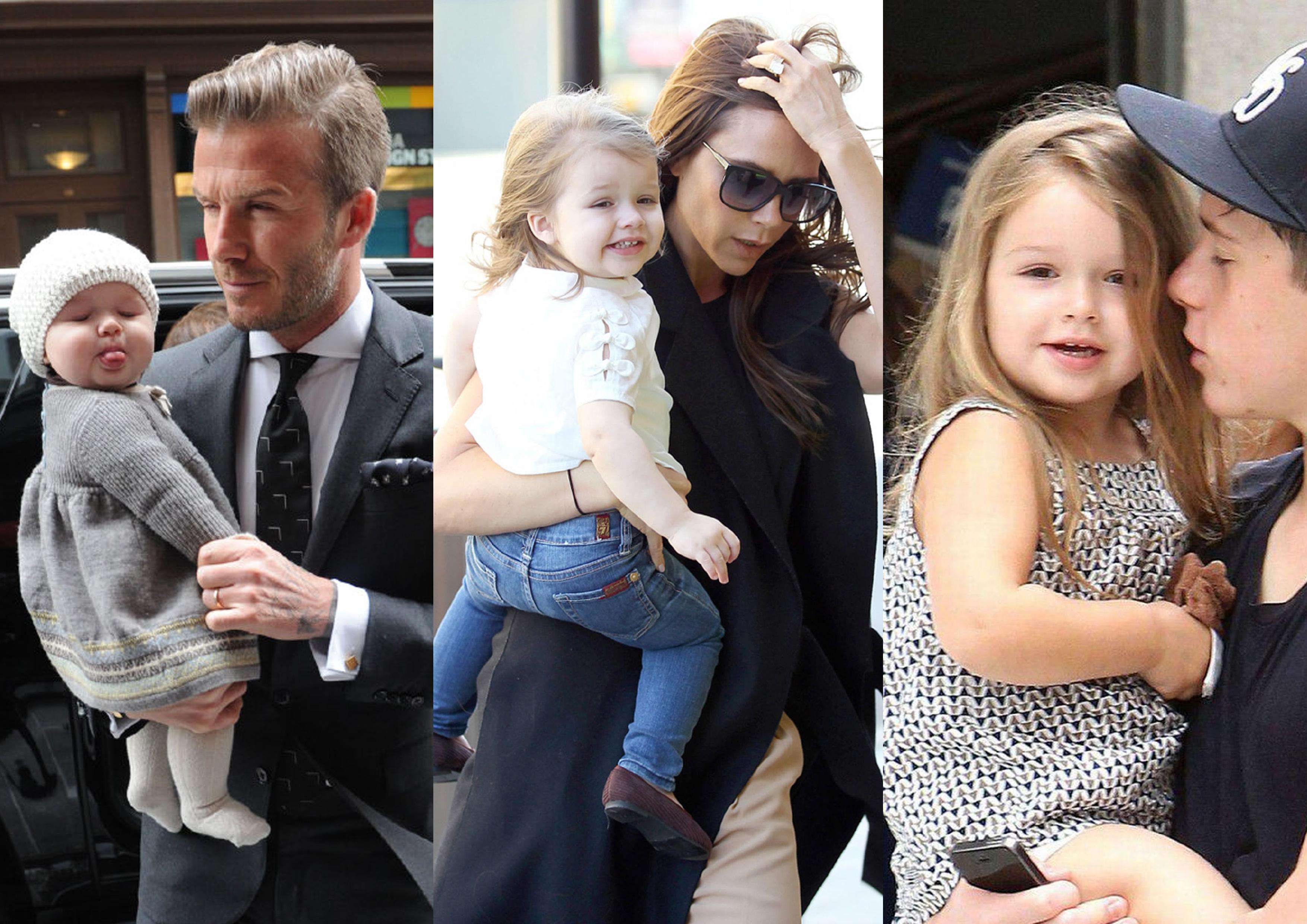 超级奶爸贝克汉姆带女儿出行,父女穿着很潮流,豁牙小七超可爱