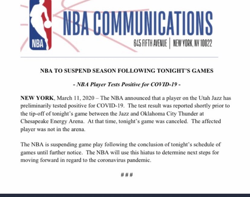 Nba赛季暂停 戈贝尔感染新冠病毒 爵士行程公布更多球队隔离