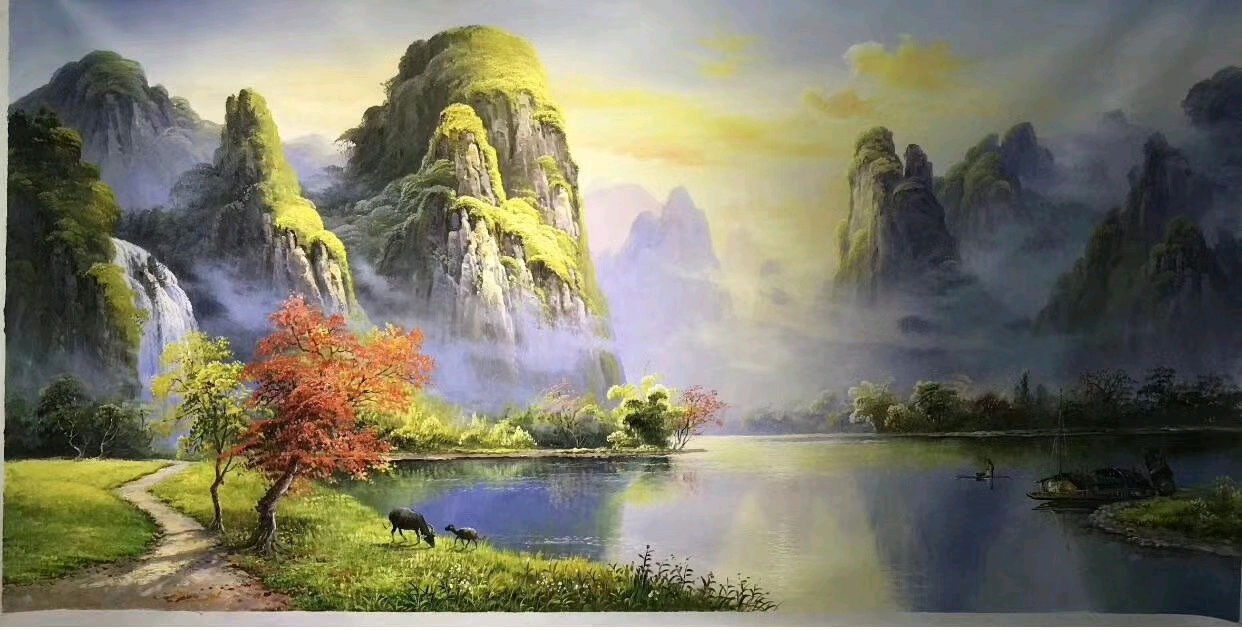 油画桂林山水比相机拍摄还要美