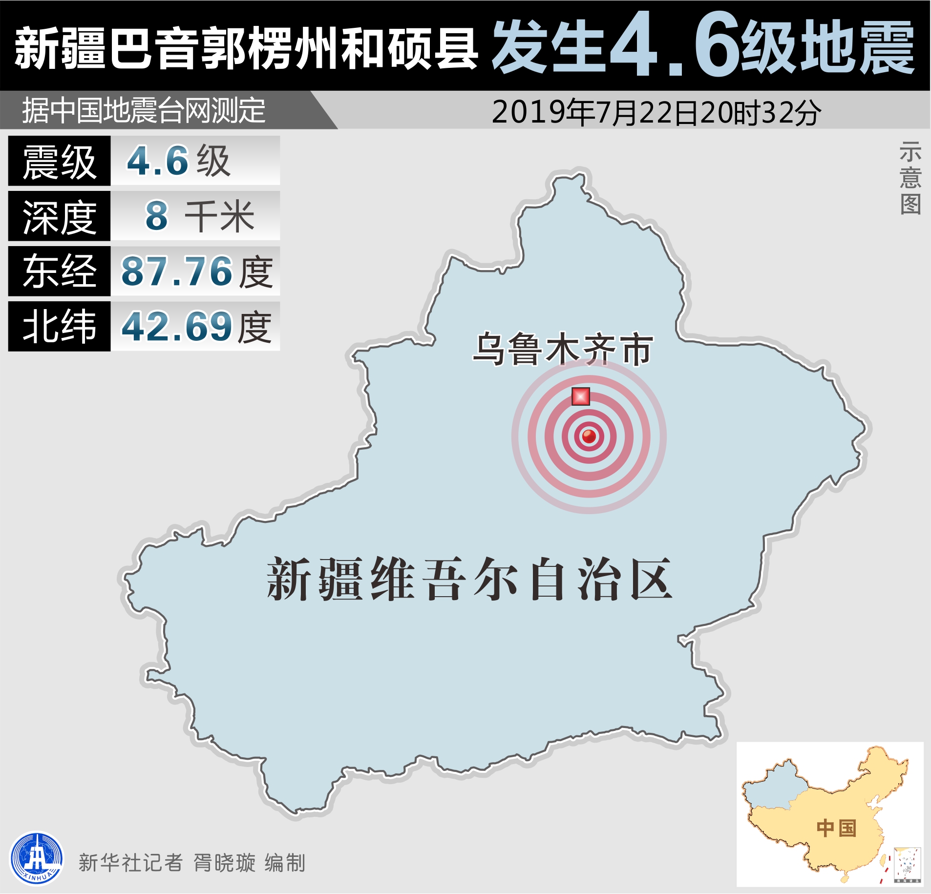新疆巴音郭楞州和硕县发生46级地震