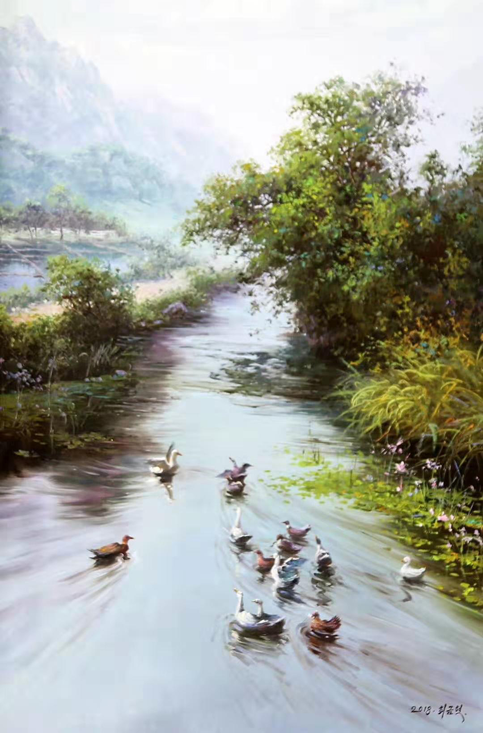 春江水暖好风景,油画