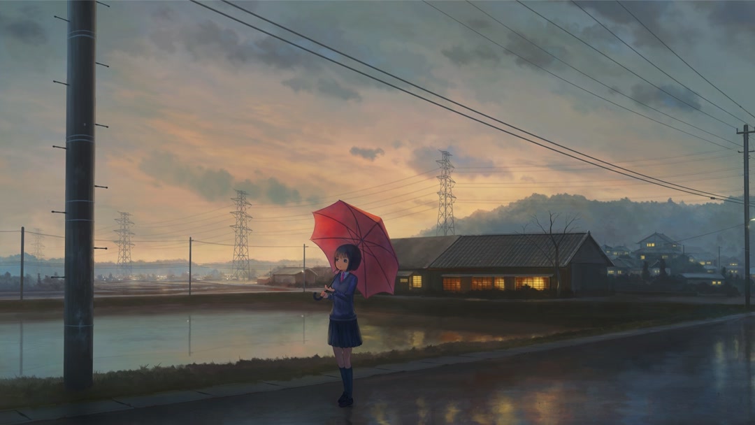 唯美画风手机壁纸:二次元少女,星芒,晚霞,海景,意念美