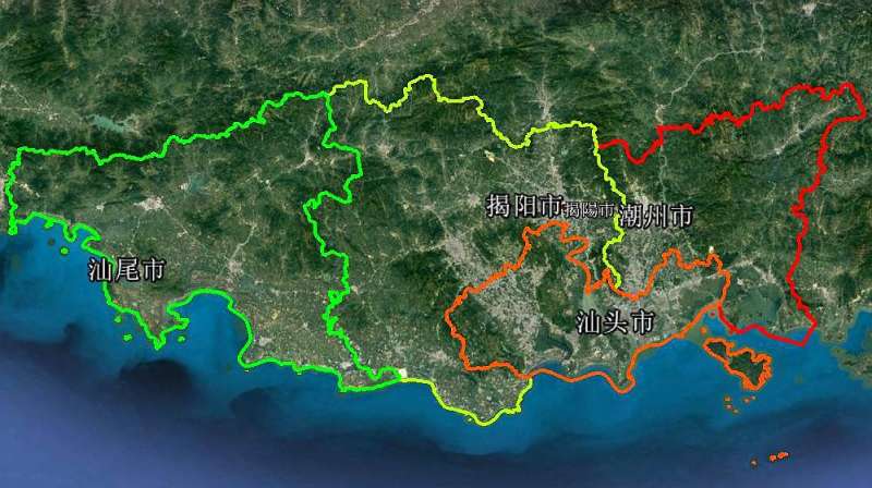 卫星地图实景看汕尾、汕头、揭阳、潮州,谁才是粤东中心城市?,旅游,旅途风光,好看视频