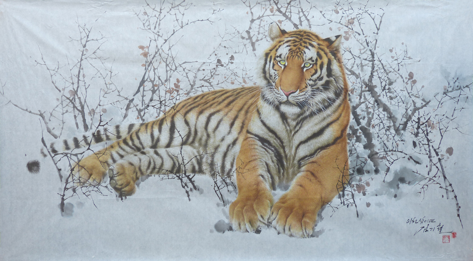 寻寻觅觅,雄风依旧,功勋艺术家金基哲水墨虎画作品欣赏