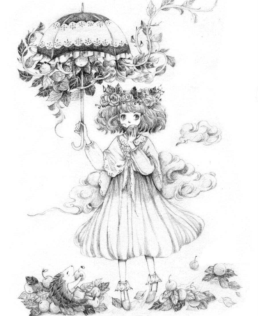 铅笔手绘:画风超可爱的女孩插画,细节画的细腻又精致