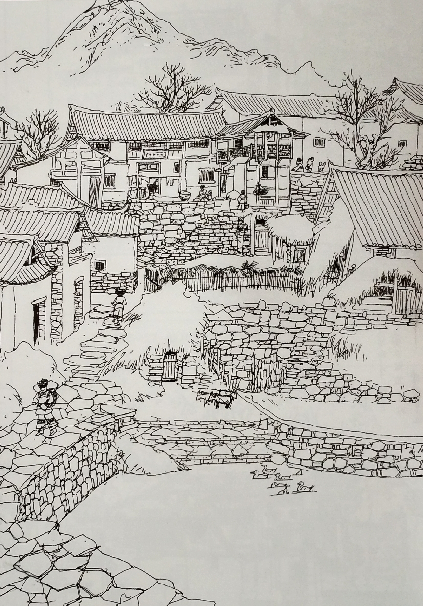 白描山水画