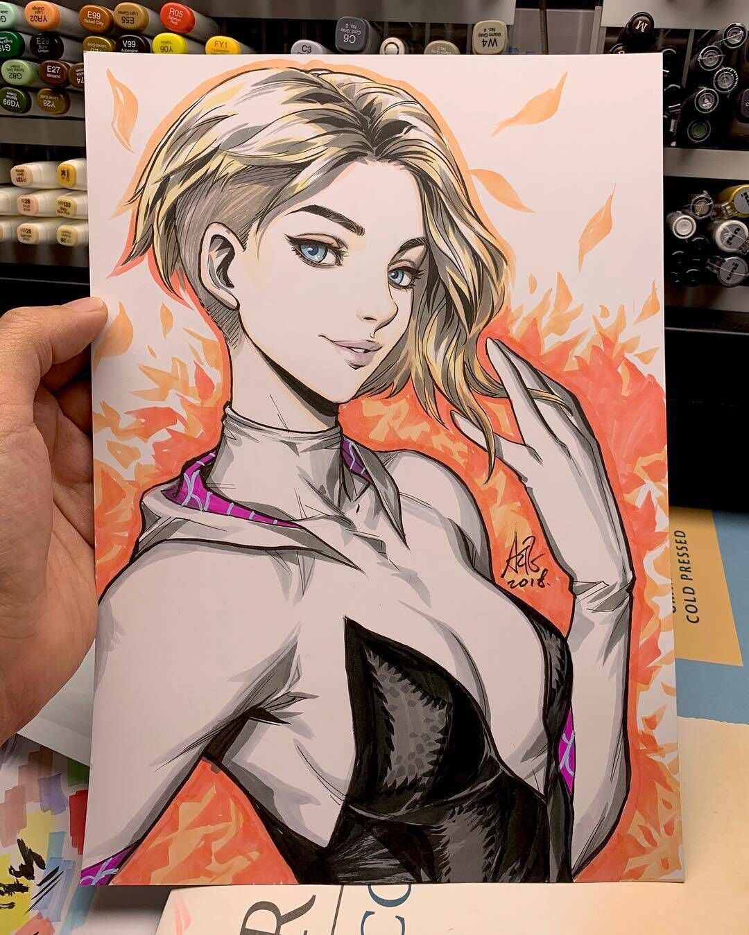 一组马克笔手绘动漫人物线条流畅画技了得面部表情传神来自插画师