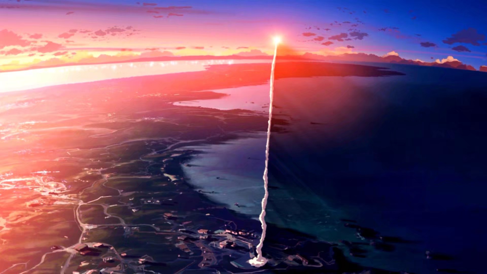 唯美画风手机壁纸:二次元少女,星芒,晚霞,海景,意念美