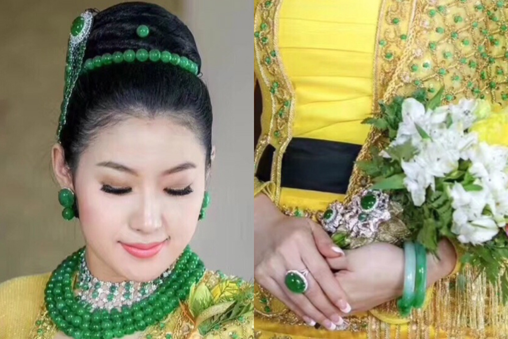 缅甸土豪婚礼,新娘一身无价翡翠惊艳动人