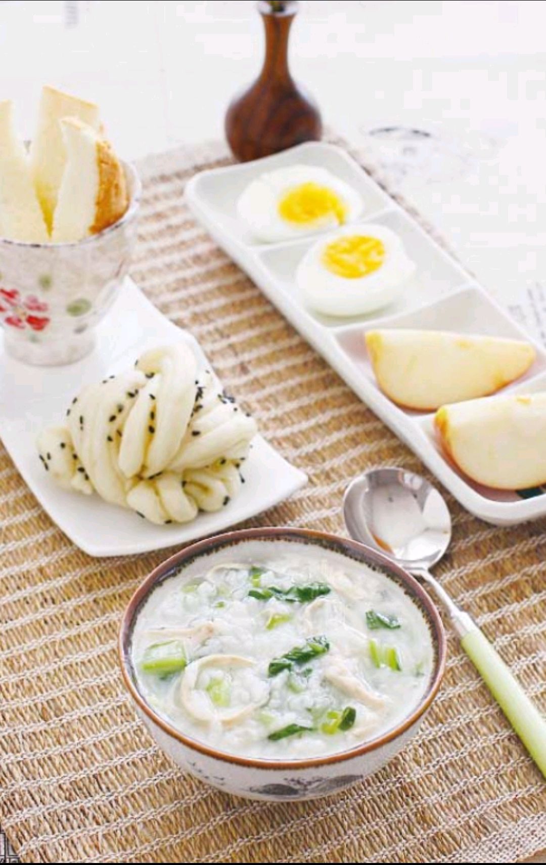 「鸡丝青菜粥套餐」孩子的营养早餐