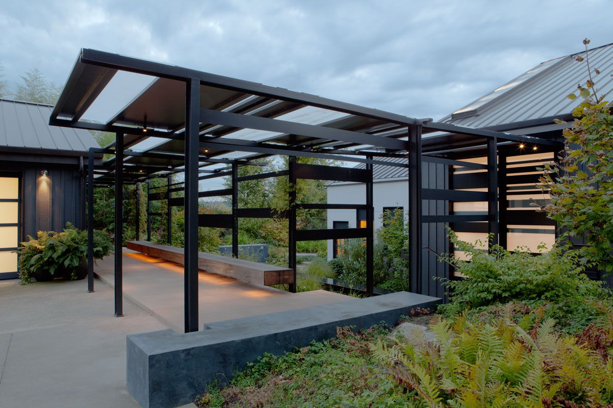 钢结构防腐木廊架 转载自百家号作者:设计间谍