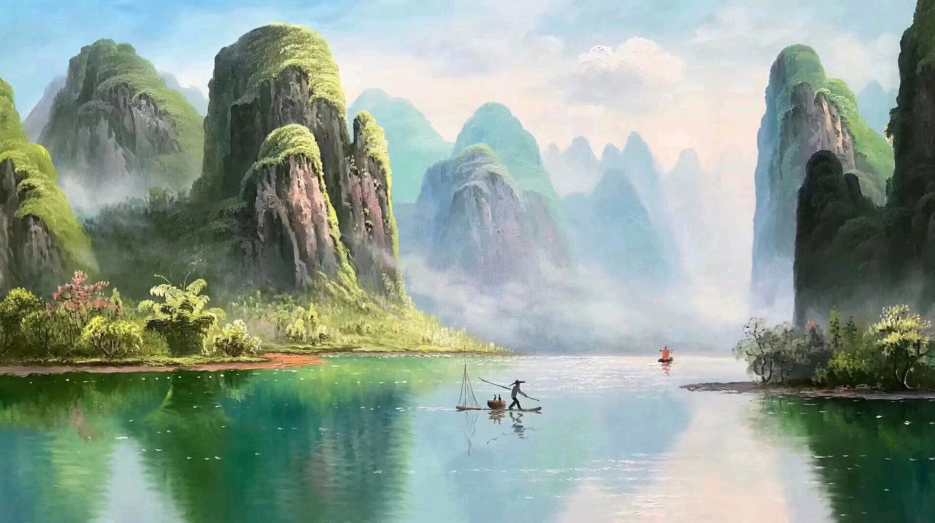 油画桂林山水比相机拍摄还要美