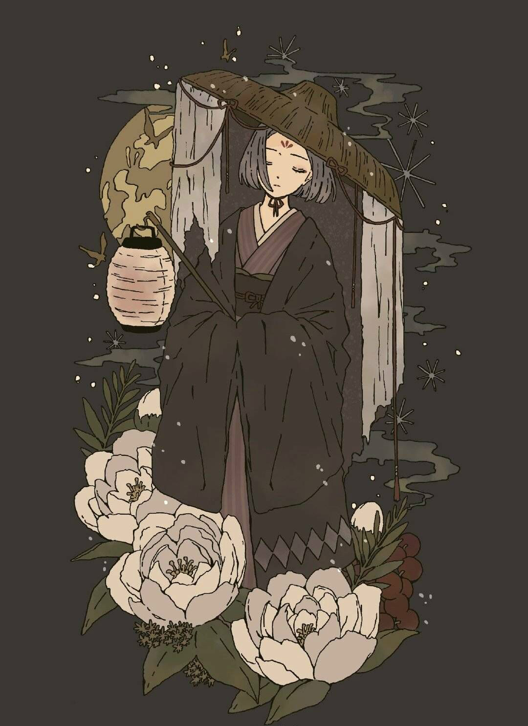 一组很有个人风格的暗色系人物插画,线条简洁,色调沉稳