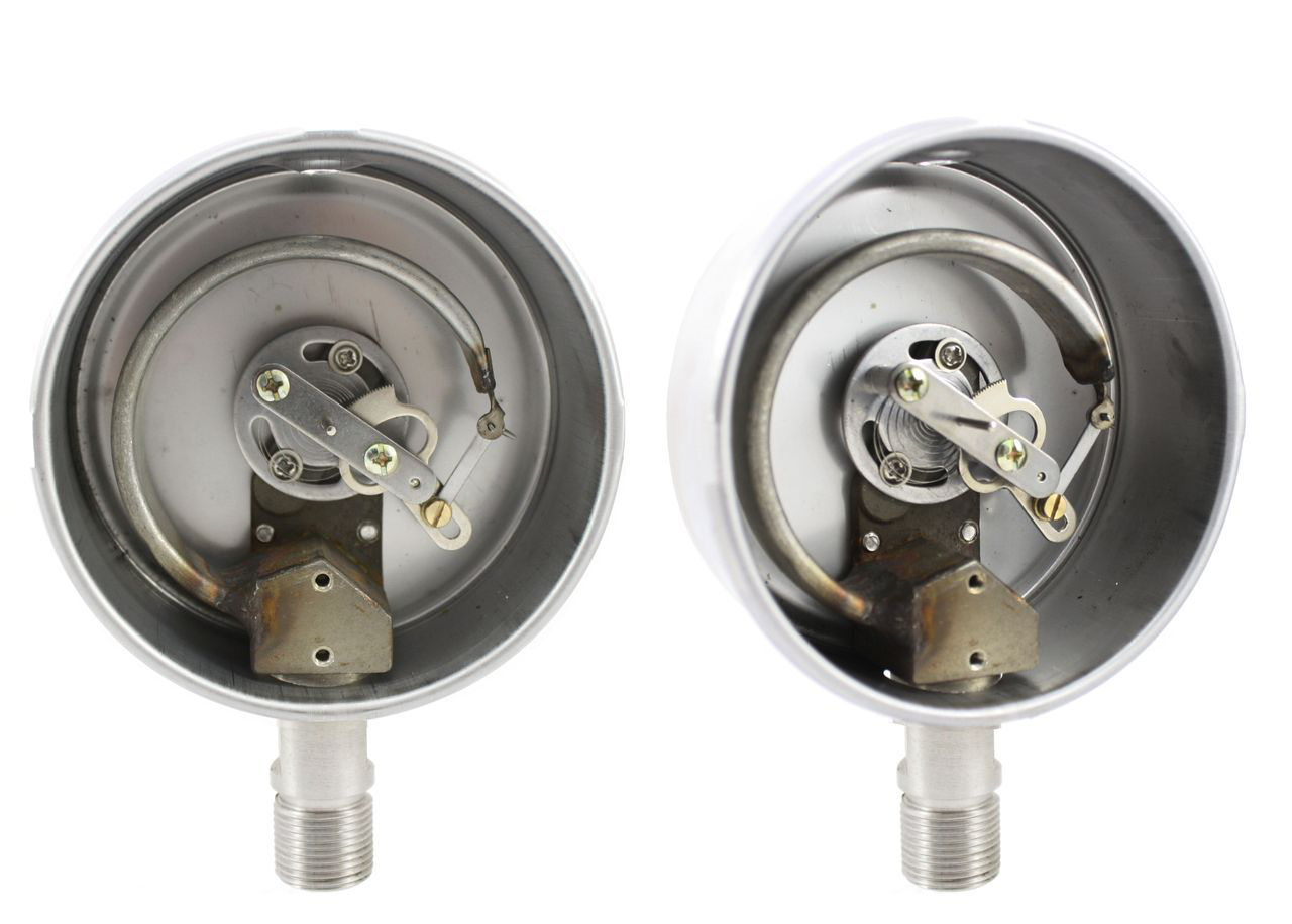 不锈钢压力表结构为全密封型,具有较强的防被测介质腐蚀和抗环境腐蚀