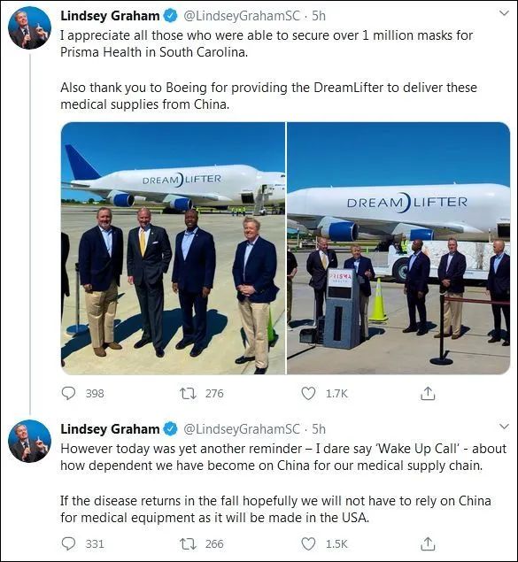 推荐：150万个中国口罩卸货现场，美参议员心态失衡：我们想要美国制造