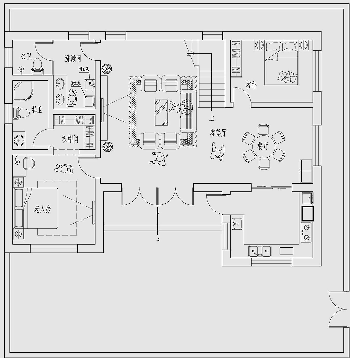 一层平面图,分布有老人房,精心为父母设计.