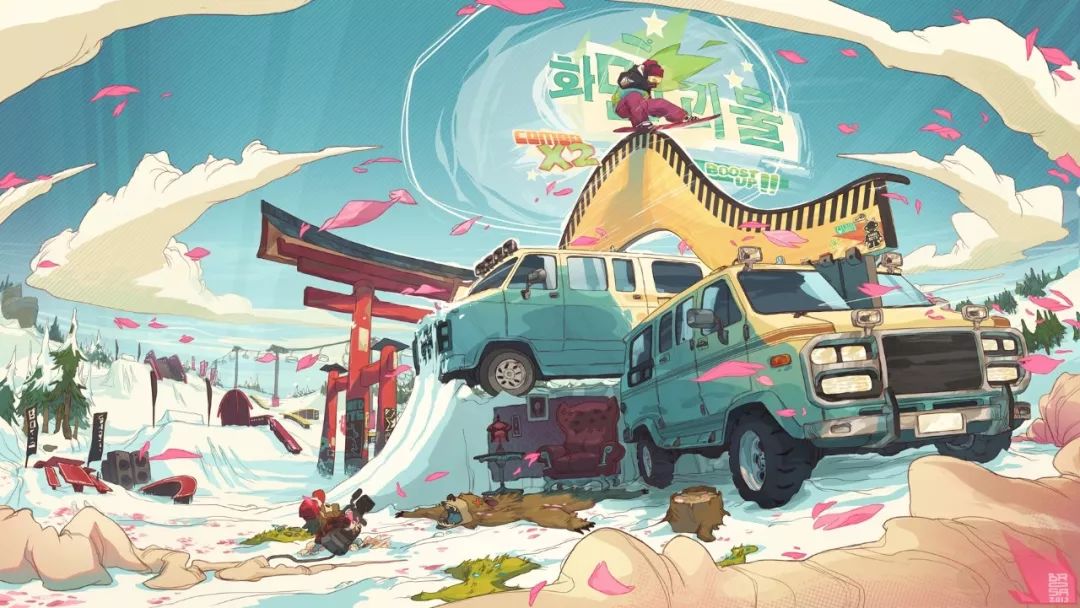 场景色彩很丰富的插画作品