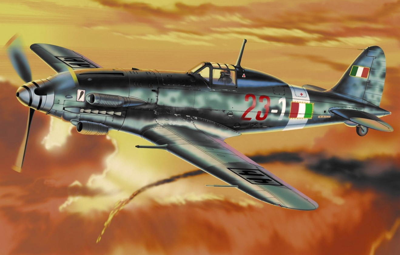 mc 205是mc系列的最终款,曾对英国喷火式战机编队打出2比14的战损比