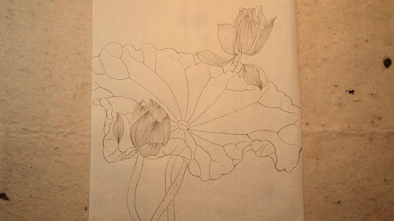 国画荷花白描作品