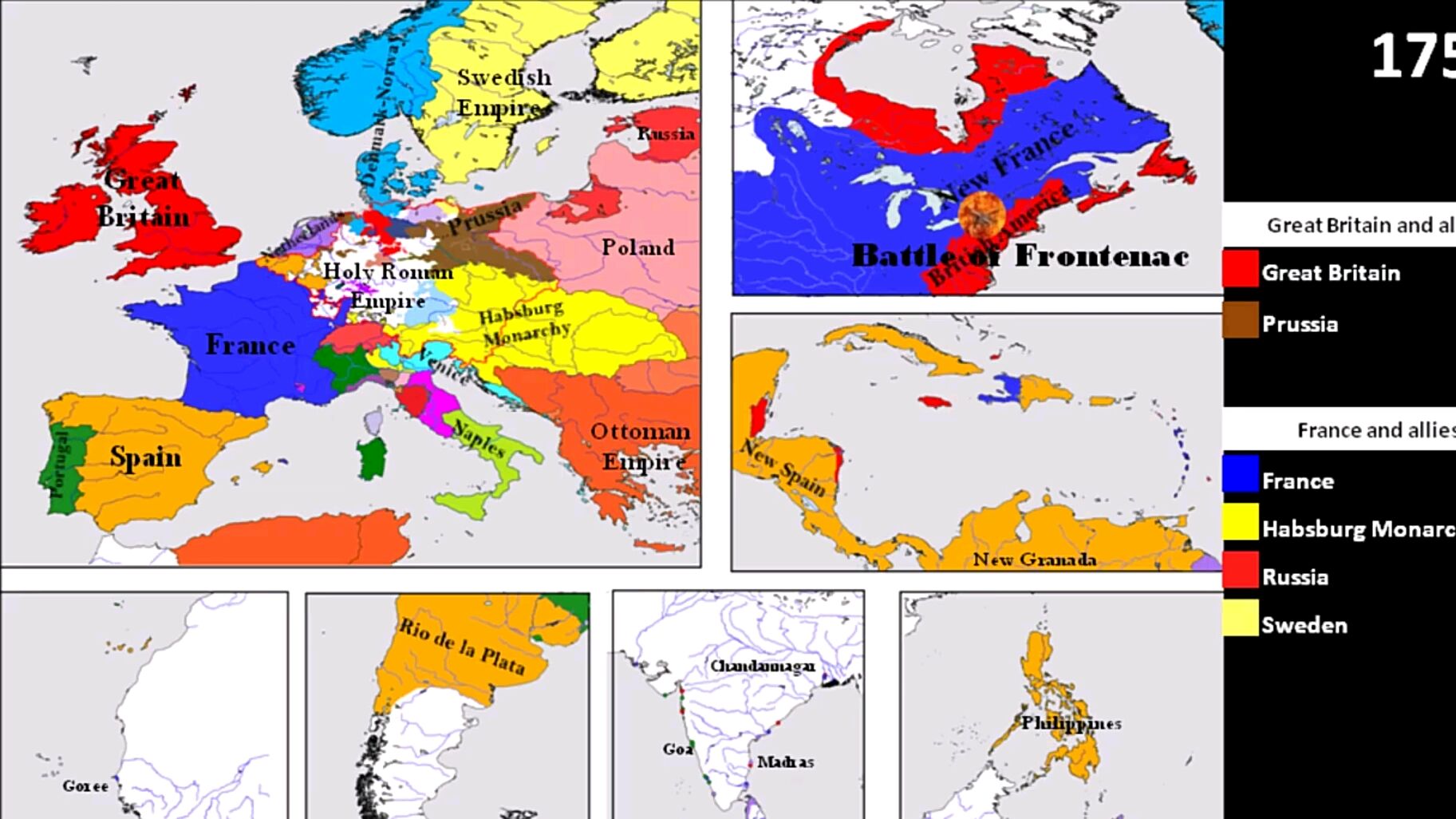 [图]七年战争历史地图,波及欧亚美非四大洲,英国和普鲁士获胜