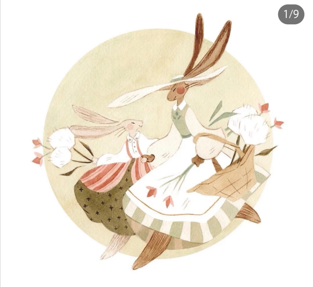 [水彩分享]好像绘本的插画啊!超美的复古画风小兔子和女孩