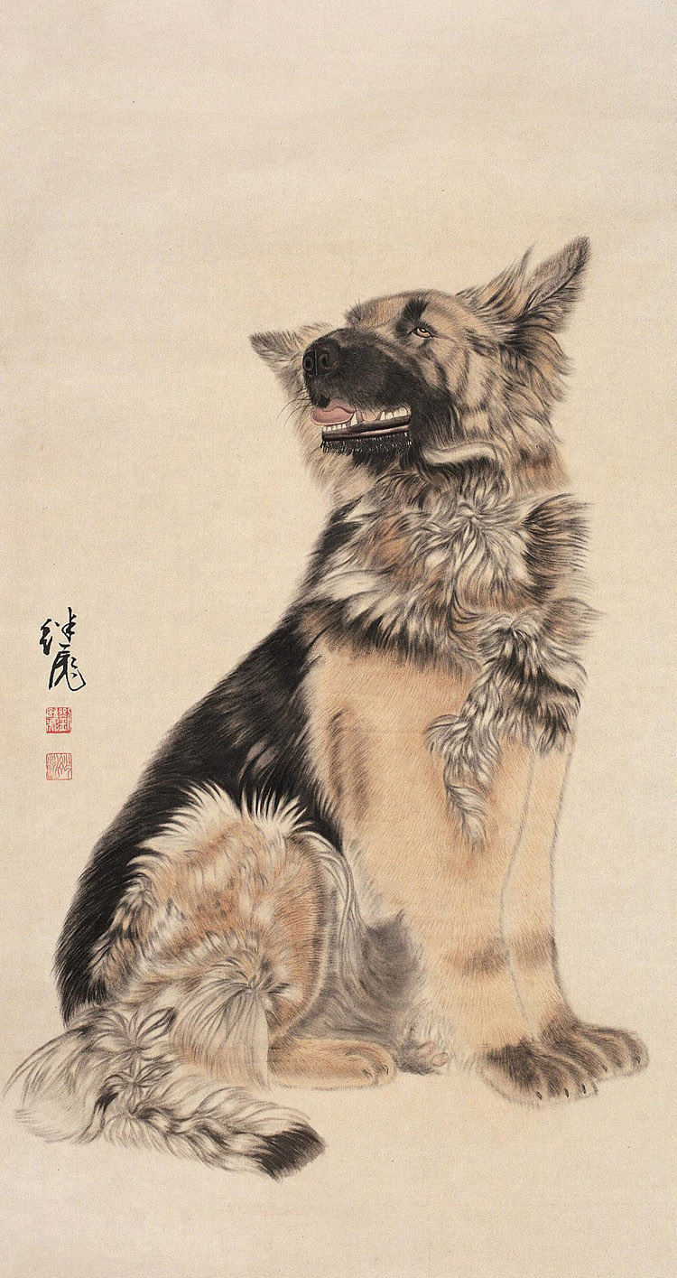 承古意传今美,体现现代气息的艺术风格,一个喜好画犬的写意大家