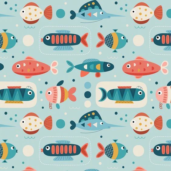 多种不同的鱼类绘画