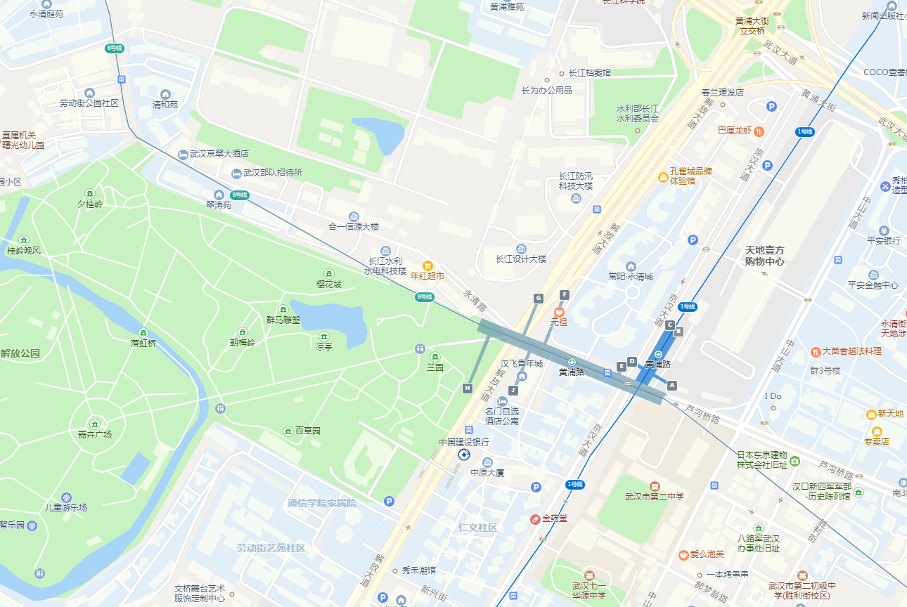 武汉轨道交通1号线,8号线黄浦路站共有6层,专门有1层是换乘通道