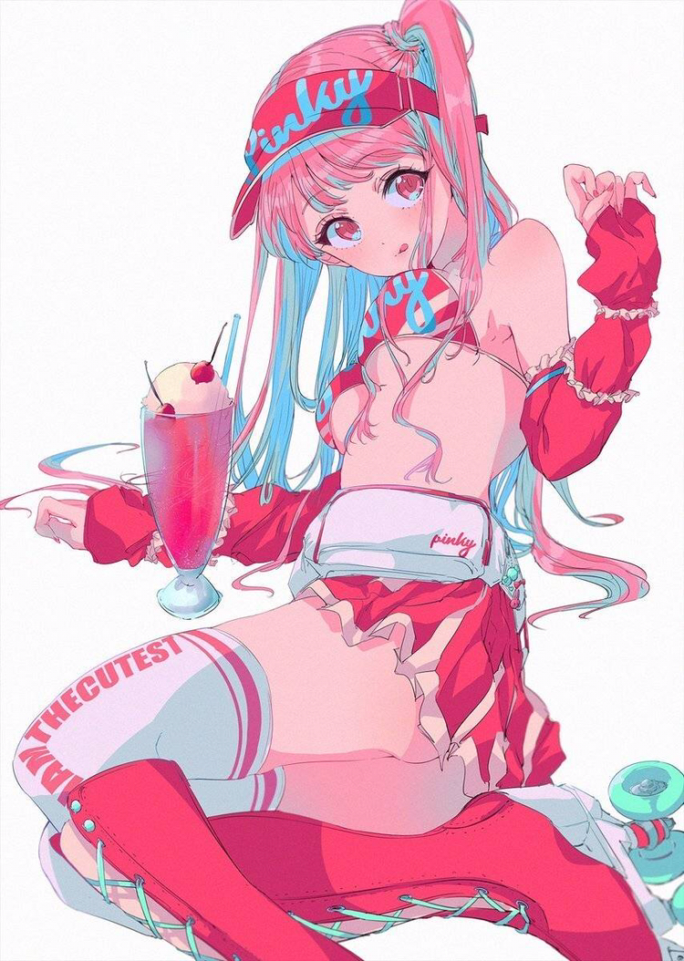 卡通人物绘画,时尚的潮流女生插画.涂口红的俏丽小护士.作者:najuco