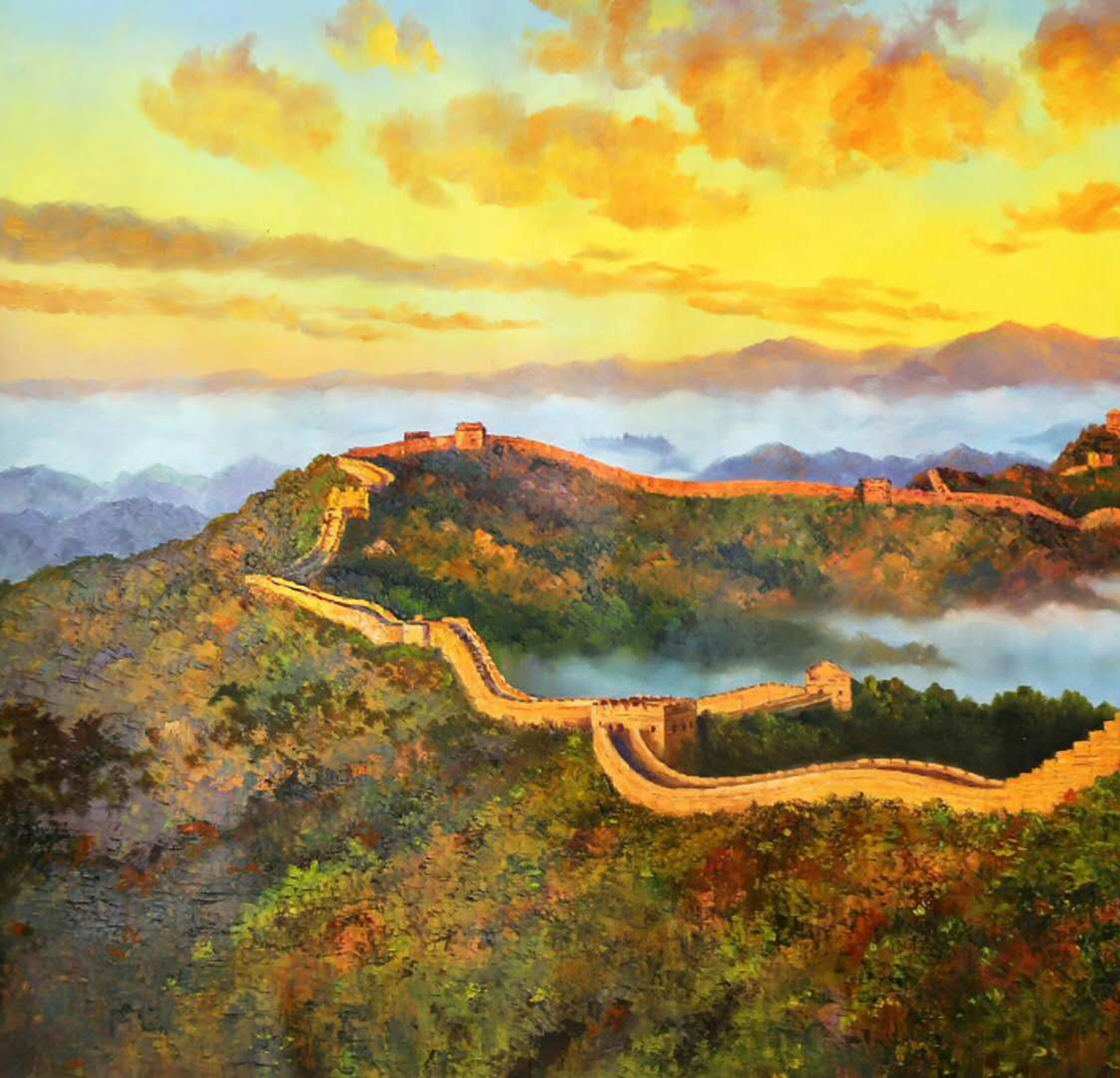 油画风景《万里长城》局部之一. 转载自百家号作者:8彩虹画室