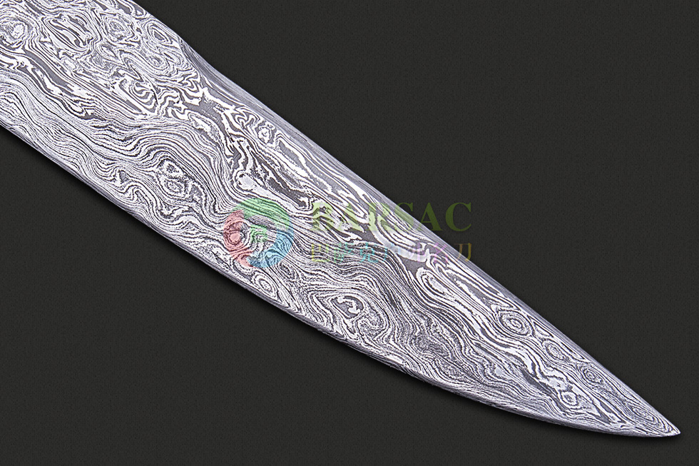 abs刀匠协会js状元刀匠詹姆斯·卡莱尔大马士革钢鹿角柄博伊直刀