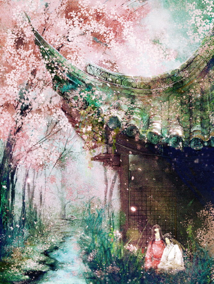 《天官赐福》美如画的四季图,赏花看月听雨,属于花怜的岁月静好