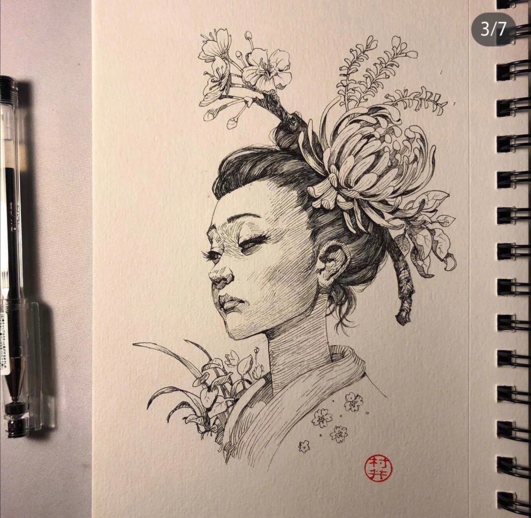 浓浓和风的针管笔插画分享~超赞的画风!