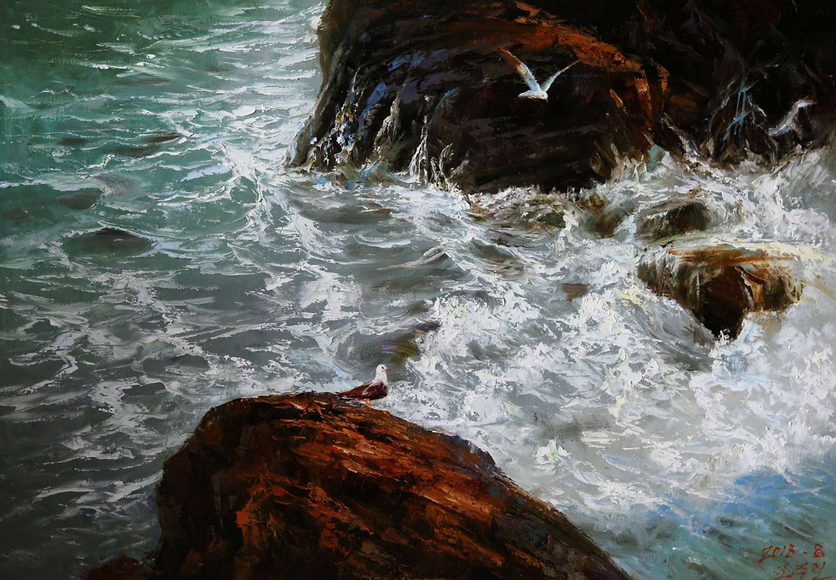 白鸥,海的客人,风景油画