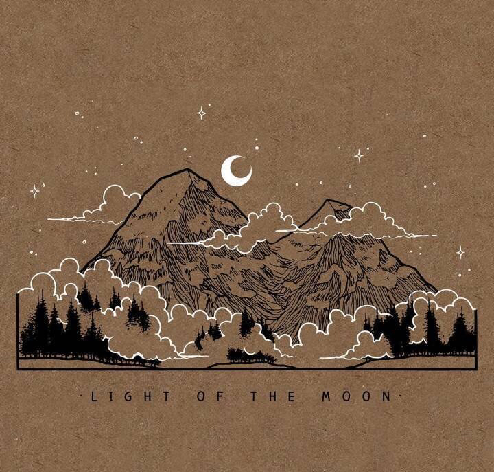 牛皮纸上的黑白色针管笔画,山间景色