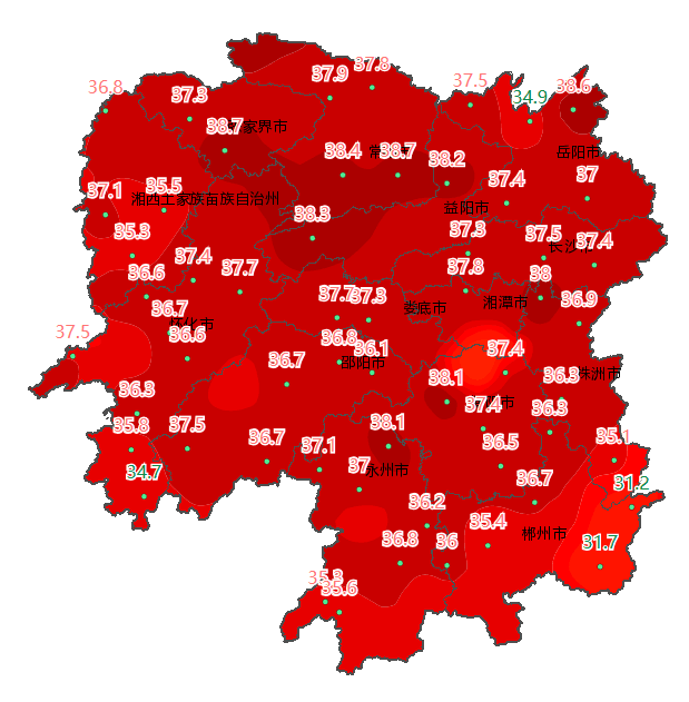 这张通红的湖南地图看着就热!再忍忍,还有几天会降温
