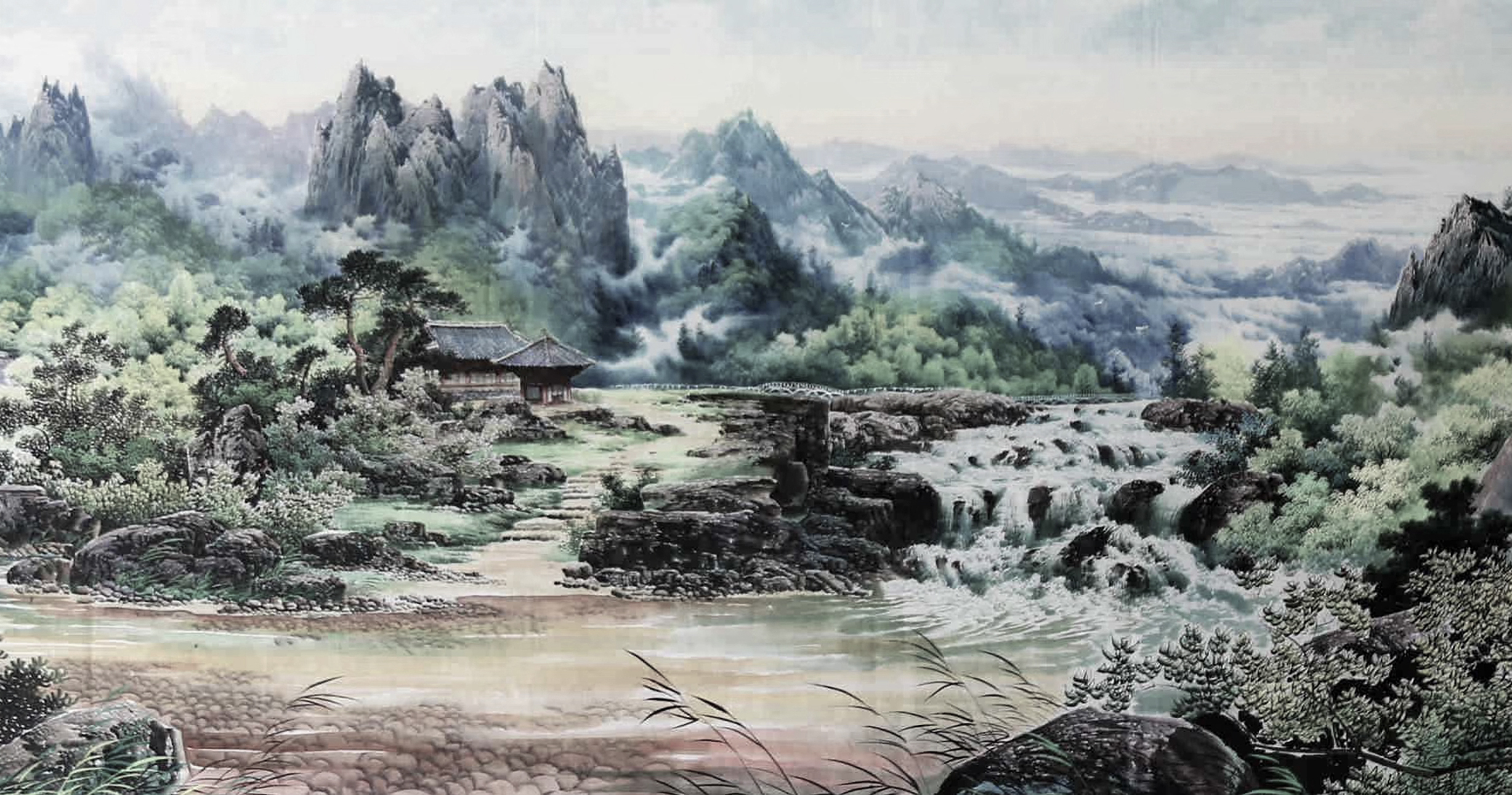 水墨山水画,美景在故乡的山溪谷里