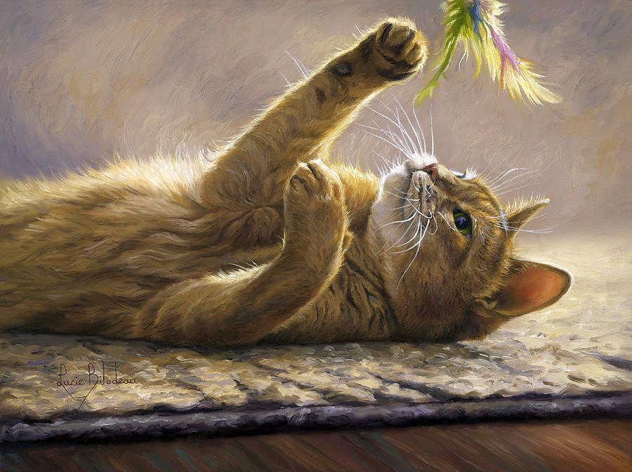 油画:艺术家lucie bilodeau可爱猫咪作品,没有猫咪的家是孤独的